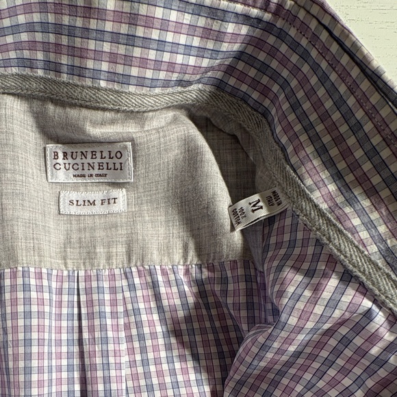 Brunello Cucinelli Lavender Checkered Button Down Shirt - Picture 2 of 6